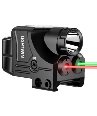 LIGHTWIN Red Green Blue Purple Laser Beams with 600 Lumens Flashlight for Pistols, 3 in1 Laser Light Combo, Tactical Laser Flashlight USB Rechargeable Laser Sight, Strobe & Steady Flashlight for Picatinny Rail Green & Red