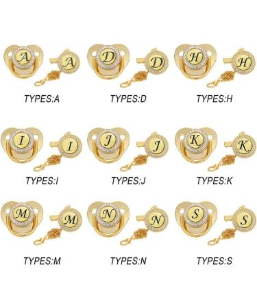 Kisbeibi Baby Pacifier with Clip - Diamond Golden Initials 2-Piece Weaning Set for Boys & Girls (Letter M) - Shop Now! - Buy Online on GoSupps.com