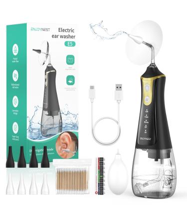 EnjoyNest Ear Wax Removal Electric Ear Cleaner Ear Cleaning Kit for Wax Buildup Earwax Irrigation Flushing Tool with 4 Pressure Modes & DIY Ear Irrigation Flushing System for Adults Kid Home Use Black