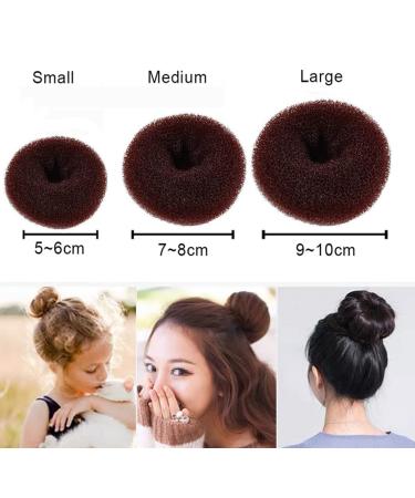 Donut Hair Node Set - Ring Style Dutt Maker Chignon Hair Donut Form - 3-Piece Hair Styling Tool for Women & Girls - Sizes L M S - Brown - Buy Online on GoSupps.com
