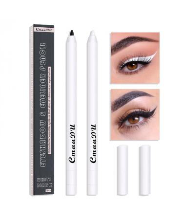 Two Color Eyeliner Blacks and White Eyeliner Gel Pen Long Lasting Waterproof Ultra-Fine Quick Drying Color Cat Eye Makeup Pen 2PCS One Size white