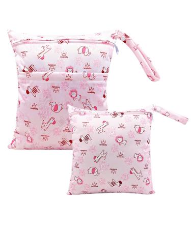 Egurs diaper bag for on the go wetbag 1 piece large + 1 piece medium pink animal
