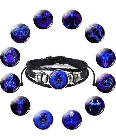 TURSHI Signs Spirit Bracelet 12 Constellation Handmade Bead Woven Multilayer Leather Bracelet Handmade Multilayer Adjustable 12 Constellation Bracelets Glow In The Dark Bracelet for Women Men Leo