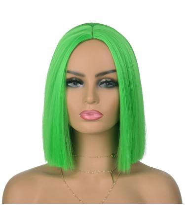 Tereshar Green Wig Bob Straight Synthetic Colored Wigs for Women Short Bob Wig Women's Costume Wigs Middle Parting Heat Resistant Party Custume Cosplay Fun Wig(12inch)