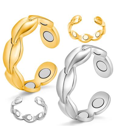Vicmag 2PCS Copper Rings for Women with 7X Ultra Strength Magnetic 99.99% Solid Pure Copper Adjustable with Gift Box (Gold & Silver) Leaf Gold & Silver