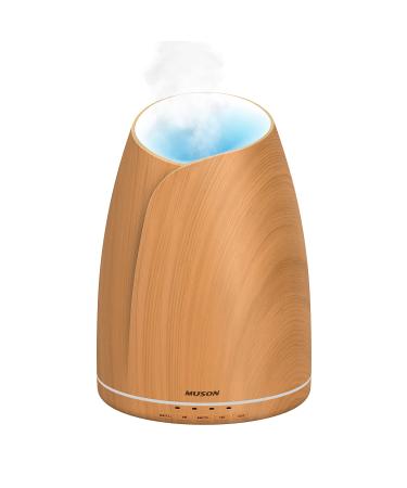 muson Sound Machine Diffuser Cool Mist Humidifier Diffuser for Essential Oil with Soothing Sound Music & 7 Color Mood Lights, Auto Shutoff (Wood Grain, Vase Shape)