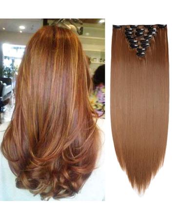 Clip in Hair Extension Brown 23inch Long Straight 8 Pcs Hairpiece Full Head Synthetic Hair Medium Brown 23 Inch Straight #Medium Brown