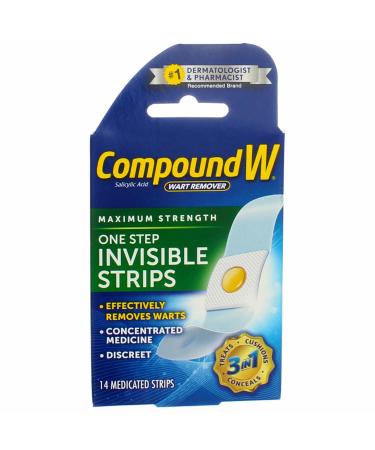 Compound W One Step Invisible Strips Wart Remover 14 Medicated Strips