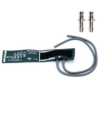 Universal NIBP Cuff with BP12 Connector for Neonate 6-11 cm Reusable Dual Tube Nylon Replacement BP Cuff with Inner Airbag for Blood Pressure Monitor Machine Neonate(6-11cm) Green Nylon/ Dual Tubes/ Bp12 Connectors