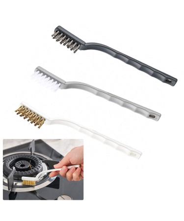 ORIJOYNA 3-Piece Kitchen Cleaning Scrub Brush Set with Stainless Steel Brass and Nylon Bristles - Ideal for Range Hood Degreasing Grime and Rust Removal