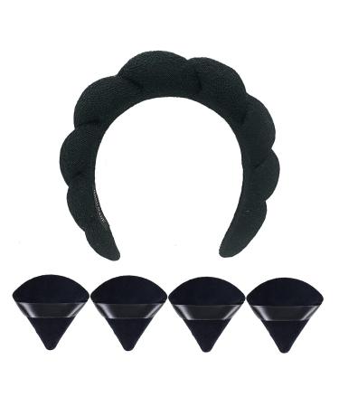 Spa Headband for Women with Triangle Powder Puff, Terry Cloth Fabric Hair Band - Black | Versatile Headband for Makeup, Skincare, Shower - Buy Online on GoSupps.com