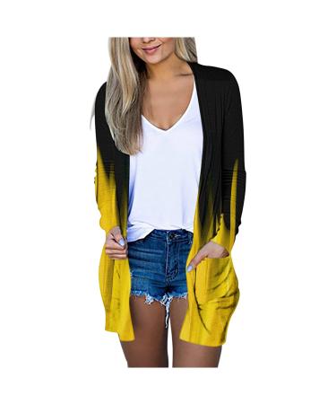 Long Shirt Outerwear Top Thin Warm Knitted Coat Women's Blouse V-Neck Shirt Tunic Long Women's Tunic Women's Shirt Casual Checked Shirt Women's Winter Chunky Knit Jacket E-yellow XXL