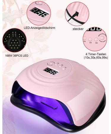 Birshe Geln gel Lamp UV LED 168W - Professional Portable Nail Dryer with Timer & LCD Display | Gel Nail Polish Drying - Playful Pink - Buy Online on GoSupps.com