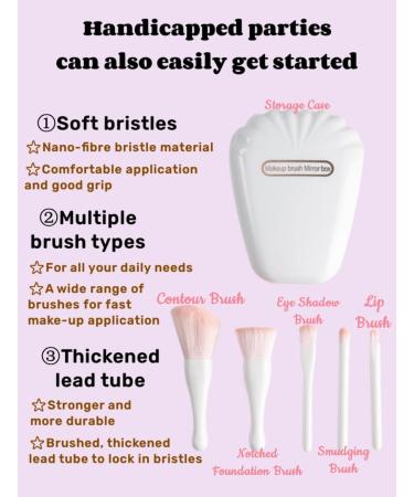 WUBAYI Convenient Makeup Brush Set-5 Pieces Daily Essential Makeup Brushes-Beauty Tools Grooming Full Set Makeup Brushes Shell 5-in-1 Mirror Brush Set lightweight and convenient for travel daily use - Buy Online on GoSupps.com