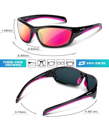 Rivbos RB831/RB832 Polarized Sunglasses - Lightweight TR90 Cycling & Sports Glasses for Men & Women | UV400 Protection for Hiking Running Golf & Fishing - Black & Pink - Buy Online on GoSupps.com