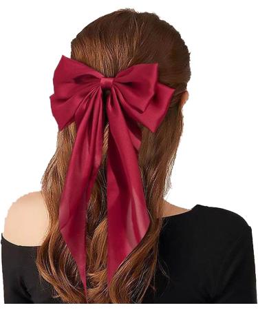 Yuyeran Super Big Bow Hair Clips French Style Soild Color Knotted Bowknot Spring Snap Barrettes Hair Clips with Long Ribbon for Women Girls (Wine Red) - Buy Online on GoSupps.com