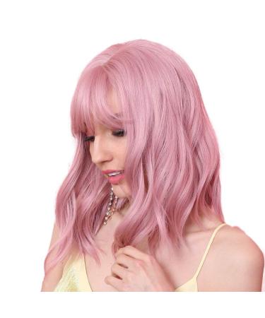 HAIRCUBE 14 Short Curly Bob Wig for Women - High-Quality Synthetic Wig with Bangs in Pink | Lightweight & Stylish - Buy Online on GoSupps.com