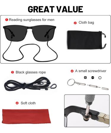 OCCI CHIARI Retro Oversized Reading Sunglasses Men | Stylish Full Lens Sun Readers 1.0 - 3.5 | Black 1.25 - International Shipping Available - Buy Online on GoSupps.com