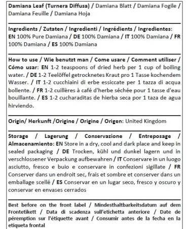 Herba Organica - Damiana Leaf Herbal Tea - Turnera diffusa - Feuilles de Damiana Tisane (100g) - Buy Online on GoSupps.com