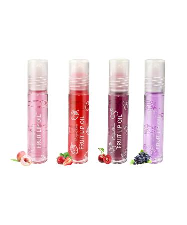 Brillants L vres Aux Fruits Fruity Roll On Lip Gloss Huile L vres Transparente Incolore Repulpeur Hydratant Pour Les L vres Baume L vres Hydratant Kit (4 PCS)