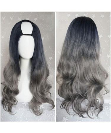 GJBXP Harajuku Fashion Long Wavy Curly Fluffy U-Shaped Wig | 28 Heat Resistant Synthetic Fiber Hair with Dark Roots for Girls - Buy Online on GoSupps.com