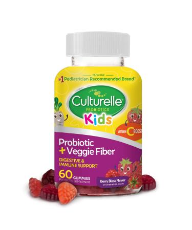 Culturelle Kids Daily Probiotic + Veggie Fiber Gummies , Prebiotic + Probiotic with Vitamin C Boost, Digestive + Immune Support*, Gluten Free, Mixed Berry Flavor, 60 Count Kids (60 Count)