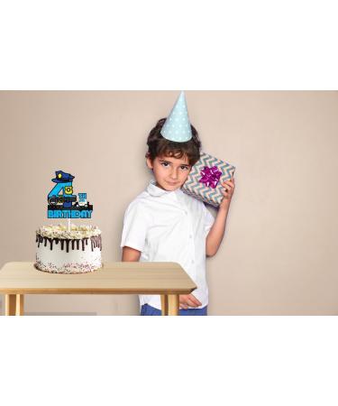 Police Cake Topper for Boys Girls 4th Happy Birthday Police Car Lights Sign Theme Party Decorations Supplies Glitter Blue Sheriff Police 4 Years Old Cake Decorations - Buy Online on GoSupps.com