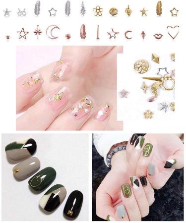 Metal Nail Studs Silver Rose Gold Metal Nail Studs Rose Star Moon Feather Nail Charm Kit Heart Triangle Square Rivet Gems 3D Nail Art Jewelry Decoration DIY Decoration (4 Boxes) - Buy Online on GoSupps.com