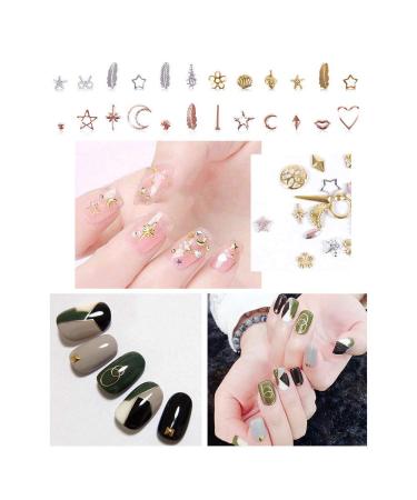 Metal Nail Studs Kit: Silver Rose Gold Star Moon Feather Charm, Heart Triangle Square Rivet Gems - 3D Nail Art Decoration (4 Boxes) - Buy Online on GoSupps.com