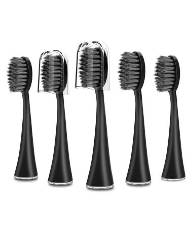 Replacement Toothbrush Heads for Burst Sonic Toothbrush with Dust Cover Caps Soft Charcoal Bristles for Deep Clean Black Pack of 5