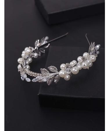 BERYUAN Bridal Leaf Pearl Tiara Women Crown Silver Wedding Hair Accessory Rhinestone Crystal Hair Piece Gift for Her Party Headpiece for Bride Bridesmaid Girls (Silver) - Buy Online on GoSupps.com