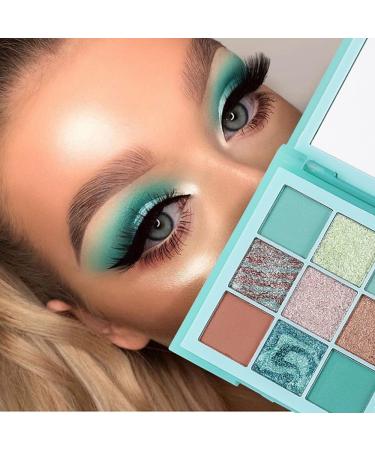 Mysense 9 Colors Eyeshadow Palette Glitter and Matte Eye Shadows Light Green Teal Blue Copper Professional Vegan Natural Nude Eyeshadow Shades Mint Green & Maroon - Buy Online on GoSupps.com