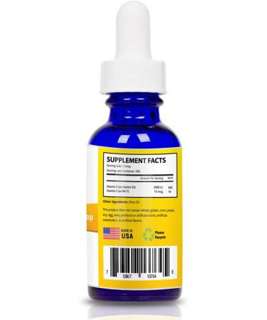 Vitamin D3 K2 Liquid Drops 2000 IU Per Drop - Natural Vegan Formula for Adults & Kids - 900 Doses - 1 oz Dropper Bottle - Buy Online on GoSupps.com