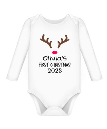 My First Christmas Baby Grow Outfit Vest Boy Girl | Personalised Baby Grows | 1st Xmas Gifts Newborn Unisex Babies Clothes For Boys Girls Vests Gender Neutral 3-6 Months LONG SLEEVE