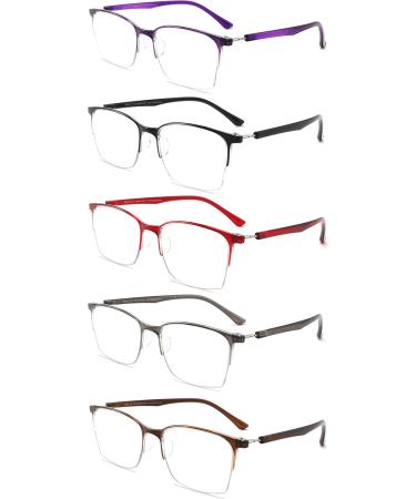 5 Pack Half Frame Reading Glasses for Men & Women - Lightweight Blue Light Blocking Readers - 2.0 Diopters - Black Grey Red Brown Purple - Buy Online on GoSupps.com