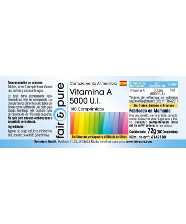 Fair & Pure Vegan Vitamin A 5000 I.U. Retinyl Acetate 180 Tablets - Buy Online on GoSupps.com