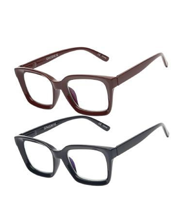 Oversized Reading Glasses for Women 2-Pack Retro Oprah Style Blue Light Blocking Reader +2.5 Anti Glare Eyeglasses W/Spring Hinge Navy Blue(black)+brown 2.50X