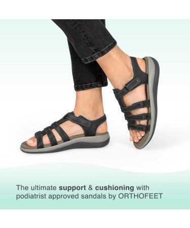Orthofeet Women's Orthopedic Black Leather Amalfi Adjustable Sandals - Size 9 | Comfortable Footwear for All-Day Support - Buy Online on GoSupps.com