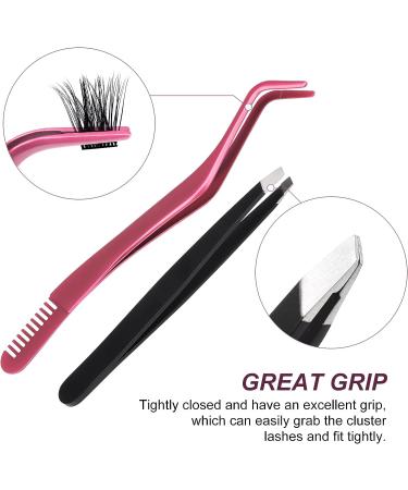 FADVAN Pink Stainless Steel Lash Applicator Tool Set - 2 Pcs Cluster Lash Tweezers with Eyebrow Tweezers for DIY Eyelash Extensions - Buy Online on GoSupps.com