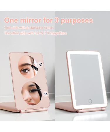 LED Foldable Travel Makeup Mirror - 5x7 inches, 3 Color Light Modes, USB Rechargeable - Rose Gold - Buy Online on GoSupps.com
