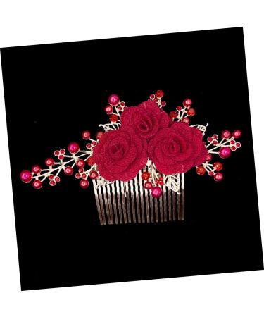 Beatifufu Rose Hair Comb Rose Head Decor Hair Jewelry Comb Wedding Hair Side Comb Wedding Hair Accessories for Brides Bridesmaid Hair Comb Female Insert Comb Wedding Hair Comb Cloth Red - Buy Online on GoSupps.com