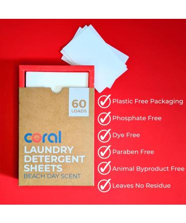 Eco-Friendly Laundry Detergent Sheets - Beach Day Scent (60 Loads) | Coral Laundry | Plastic-Free Hypoallergenic Biodegradable & Zero Waste Solution - Buy Online on GoSupps.com