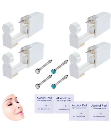 4-Pack Nose Piercing Kit, Disposable Self Piercing Gun with Built-in Nose Studs (White+Blue)