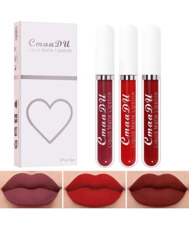 INVILKSTAR 3 Pcs Matte Liquid Lipstick Makeup Set  Matte liquid Long-Lasting Wear Non-Stick Cup Not Fade Waterproof Lip Gloss (9)