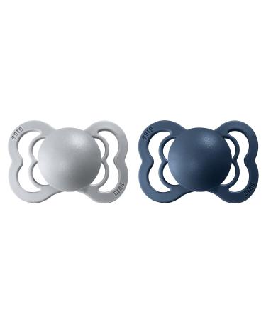 BIBS Supreme Baby Pacifier 2-Pack | Made in Denmark | BPA Free | Silicone | Size 1 (0-6 Months) | Cloud/Steel Blue - Buy Online on GoSupps.com