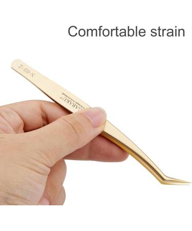 Nagaraku Precision Tweezers for Eyelash Extensions - Gold Long Lace Bent for Volume & Simple Fan - Stainless Steel (N-03-2) - Buy Online on GoSupps.com