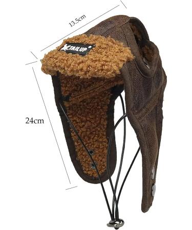 Itoda Dog Trapper Hat - Adjustable Winter Pet Cap with Ear Holes | Warm PU Leather Dog Hat for Outdoor Protection | Brown Fur Cat & Dog Hat - Buy Online on GoSupps.com