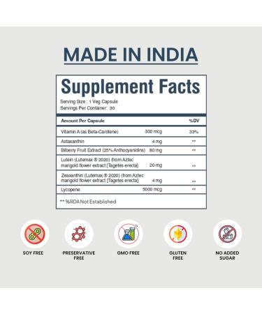 Miduty Zeaxanthin & Lutein - Eye Health Supplement - Vitamin A - Astaxanthin - Antioxidant Formula - Bluelight Protection - Gluten Free - Non-GMO - 30 Capsules - Buy Online on GoSupps.com