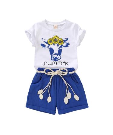 YOUNGER TREE Toddler Baby Girls Clothes Watermelon T-shirt + Linen Shorts with Belt Cute Summer Short Set 4 Years Cow