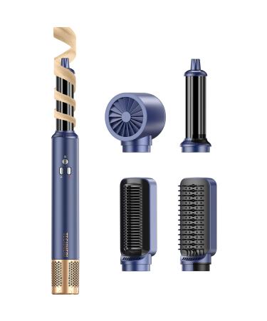 TECHMERI 4-in-1 Ionic Hair Styler and Dryer Brush with Auto Curler Nozzle and Smoothing Brushes - 110 000 RPM High-Speed Motor Blue4